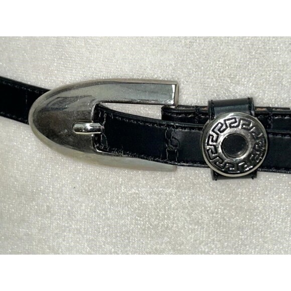 Vintage Womens Genuine Leather Black  Southwestern Silver Concho Belt 29\